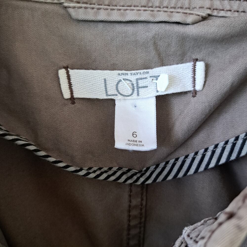 LOFT Utility Jacket Blazer Size 6 Vintage Brown Casual Military Moto - Picture 6 of 9